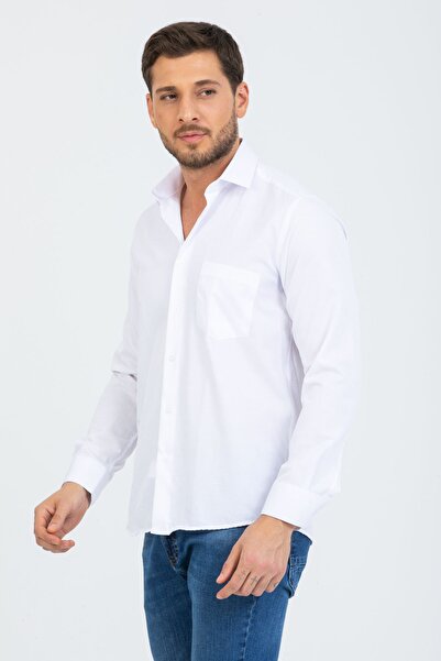 Varetta Чоловіча біла класична сорочка з довгими рукавами, міні-візерунком та кишенями