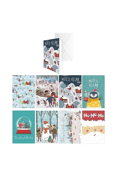KESKİN COLOR New Year's Card with Envelopes 8 Pieces Mixed