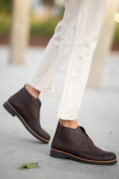 BOUIS Ανδρικές καφέ κλασικές μπότες με κορδόνια από ματ τεχνητό δέρμα, αδιάβροχα άνετα χειμερινά παπούτσια