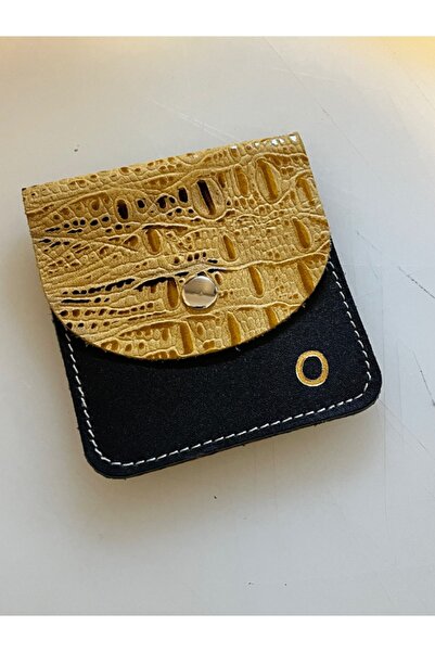 Pinkylola O Harfli Bluetooth Kulaklık Kılıf Bal Kroko & Siyah Hakiki Deri Min...