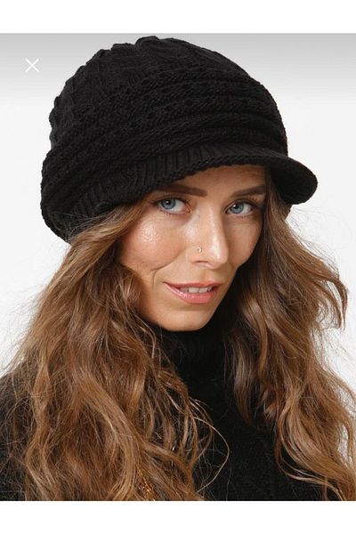 FATELLA Brim Lined Knitwear Knitted Beret-black