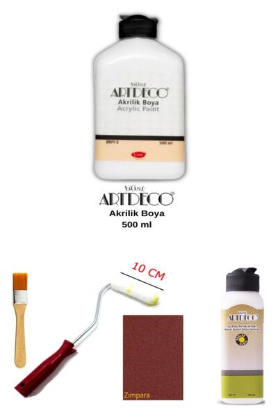 GLANCE Artdeco Akrilik Boya 500 Ml Beyaz Dolap Boyama Seti Mobilya Boyama Set...