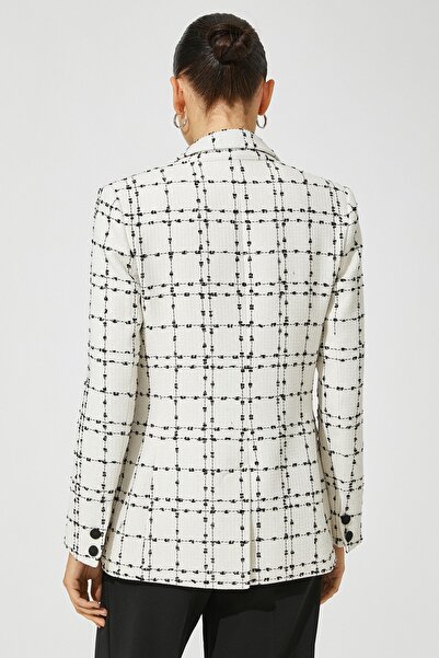 Koton Γυναικείο Μπουφάν Λευκό Καρό 3WAK50097UW