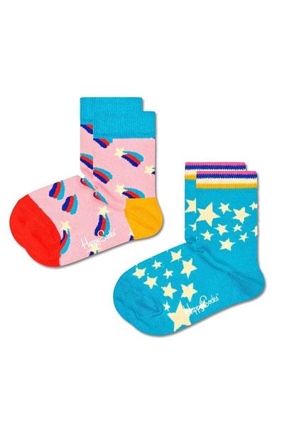 Happy Socks Kinder Socken unisex, 2er Pack - Crew Socks, Bio-Baumwolle, Farbmix