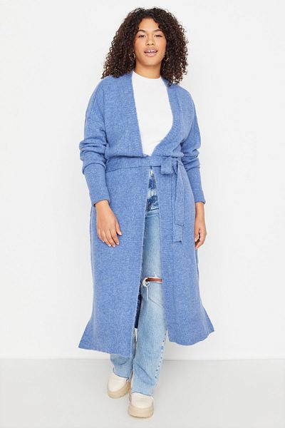 Trendyol Curve Plus Size Cardigan - Blue - Oversize