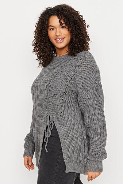 Trendyol Curve Plus Size Sweater - Gray - Regular