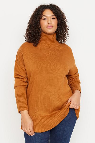 Trendyol Curve Cinnamon Turtleneck Low Shoulder Knitwear Sweater TBBAW23AN00136