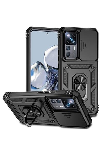 Fibaks Xiaomi Mi 12t Kılıf Kamera Korumalı Sürgülü Yüzüklü Armor Military Tank