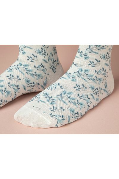 English Home Șosete lungi de damă din bumbac cu flori albastre - 36-40 Albastru