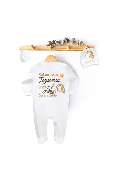 Niles Baby design for baby Aunt Written Jumpsuit Set 3 Pieces (Gloves Beret Jumpsuit) Hello I'm Here to Be the World Unique Love
