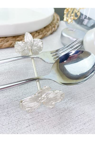 iQey Home مجموعة حامل Orkide Çkb مكونة من قطعتين / دعم سكين ملعقة شوكة فضية / رافعة