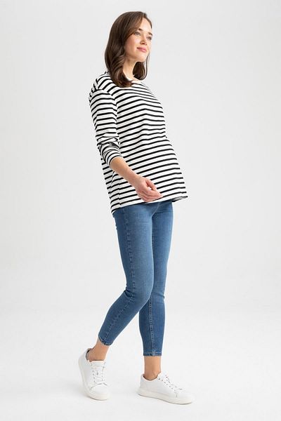DeFacto Crew Neck Striped Maternity Sweatshirt