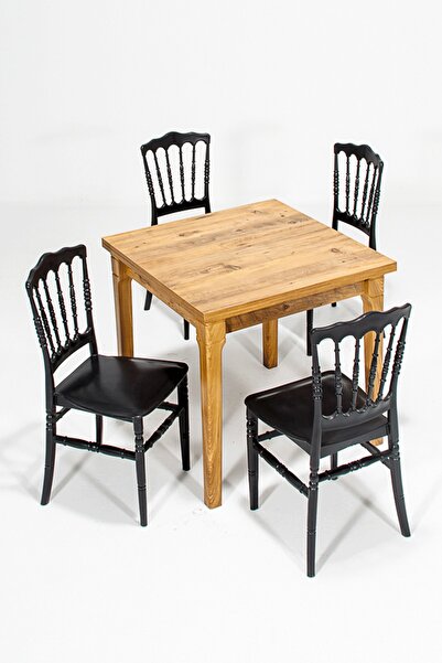 SANDALİE Asos Açılır Masa / 4 Adet Miray Siyah Sandalye Mutfak&salon Masa Takımı