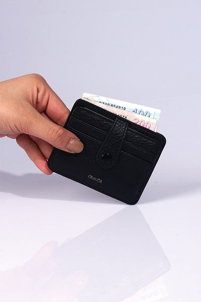 Grande 746 Genuine Leather Slim Card Holder Black with Paper Money Compartment