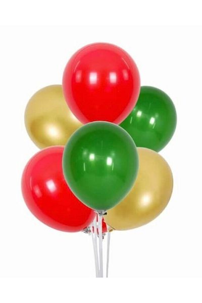 Deniz Party Store New Year's Green and Red Gold Metallic Balloon - 6 Pieces