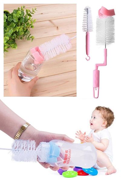 Akkoyunlu home Feeding Bottle Cleaning Brush Set of 2 Brush with Sponge