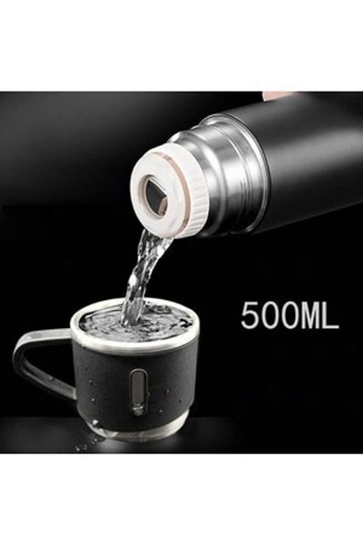Teknobab Stainless Steel Thermos Black Color 3 Glass Thermos Set Vacuum Thermos Set