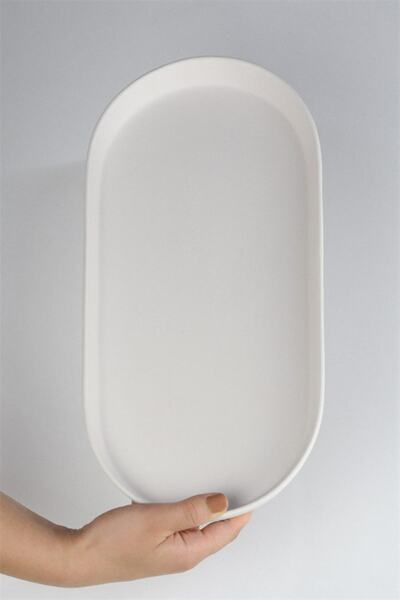 Ref-San Dik Kenarlı Oval Tabak | Seramik Bisküvi - Küçük (HAM ÜRÜN)