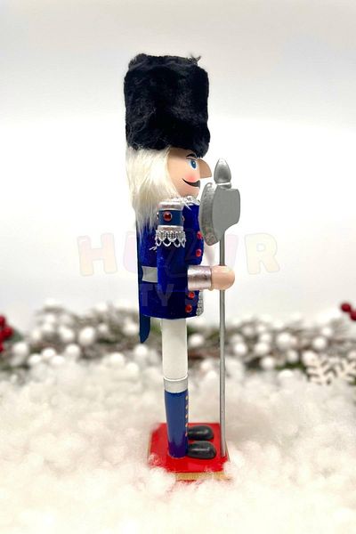 Huzur Party Store 30 εκ. Σφυροκόπτης με μπατονέτα Navy Blue Colored Bullet Soldier Velvet Outfit Χριστουγεννιάτικο ντεκόρ