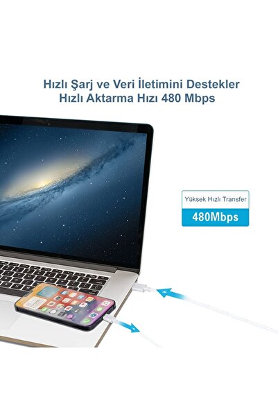 T18 Type-c (usb) To Lightning Iphone Ile Uyumlu 1 Metre Şarj Kablosu Beyaz