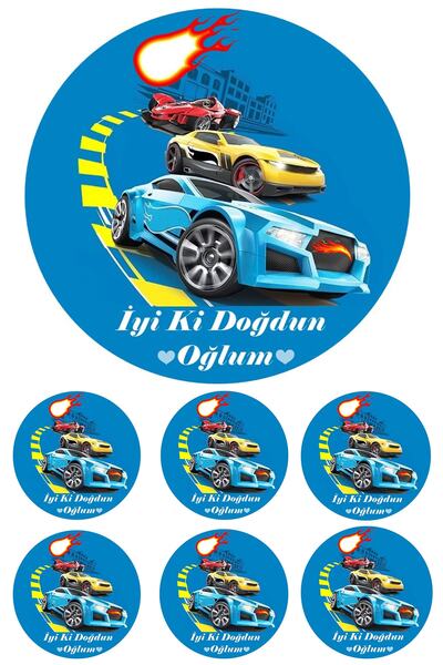 Pasta9 Yenilebilir Pasta Resmi Pirinç Kağıdından Yarışan Arabalar 6-8-10 Kişi...