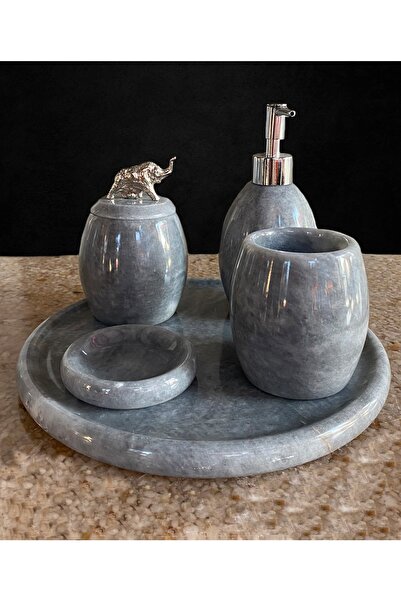 MYM Mermer Yapı Market Tasarım Gri Mermer Fil Detay 5'li Banyo Seti