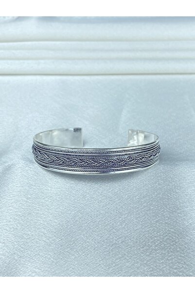 BEY SİLVER 925 Ayar Gümüş Ince Örgülü Model Kelepçe Bilezik