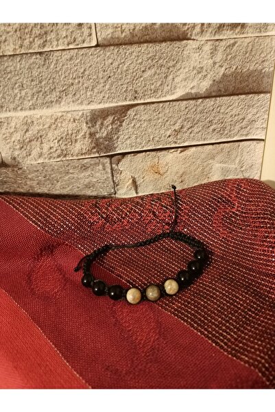 Bileklik Makroma Yosunlu Akik Ve Oniks Tek Sıra Doğal Taş Bileklik