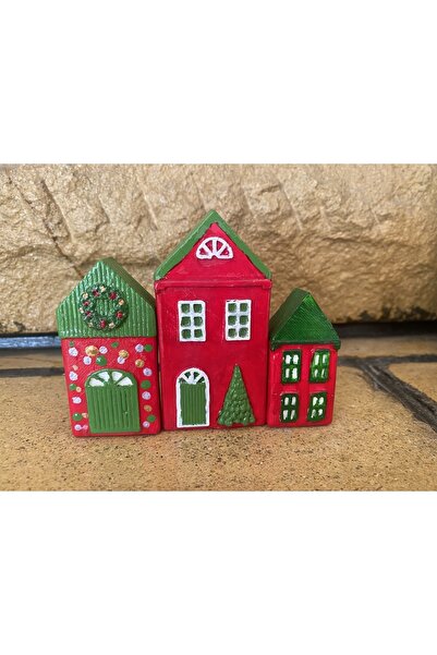 AlohamoraShop Dekoratif Beton3 Adet Küçük Yeni Yıl Evleri Obje Ve Biblo 9x7x6cm