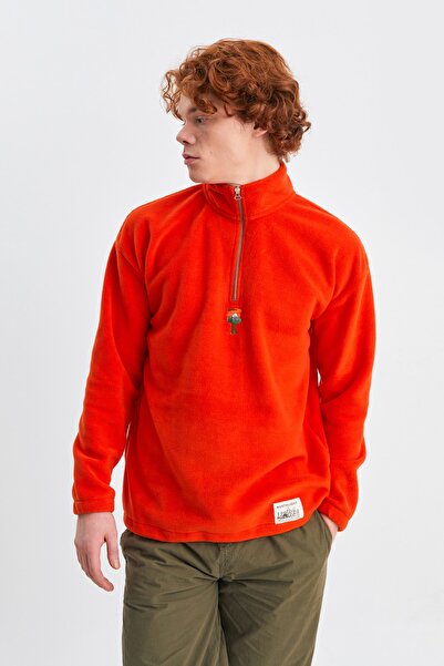 Northlight Unisex Turuncu Keep On The Road Nakışlı Dik Yaka Yarım Fermuarlı Oversize Polar