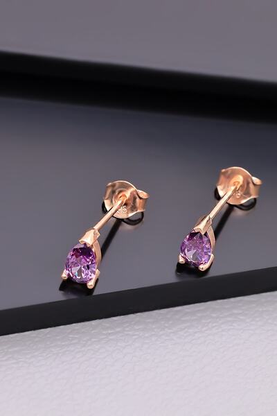 Miavi Silver 925 Ayar Gümüş Ametist Taşlı Damla Küpe