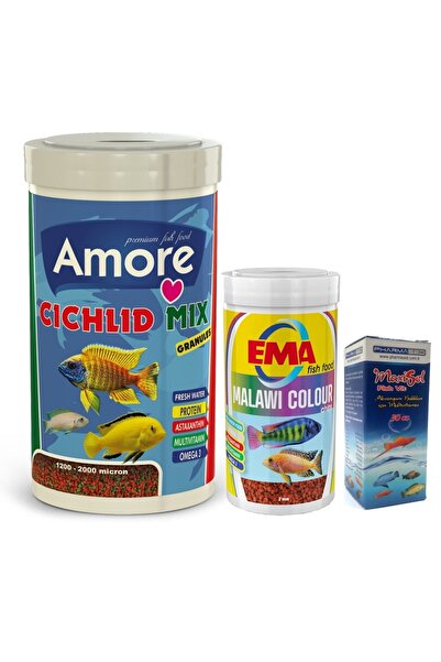 AMORE Cichlid Mix Granules 1000 Ve 250ml Malawi Ciklet Color Renklendirme Bal...