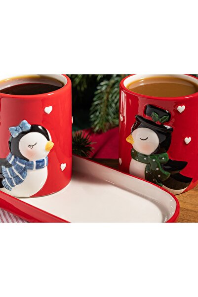 English Home Lovely Penguins Dolomite 2-Piece Mug 400 Ml Red