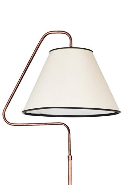 Genel Markalar Tasarım Tek Ayaklı Lambader Üçgen Siyah Bakır Patine Krem Şapkalı