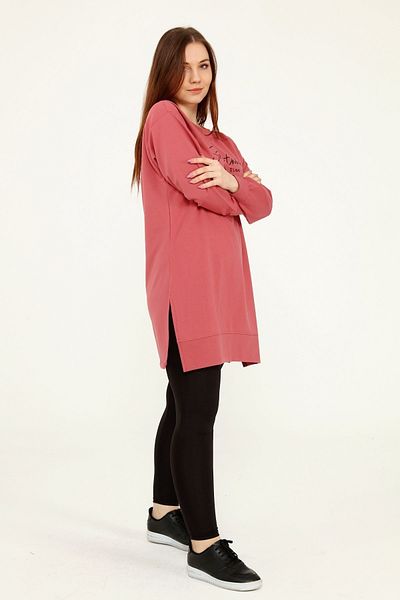 Birol Triko Women's Dusty Rose Slogan Tunic