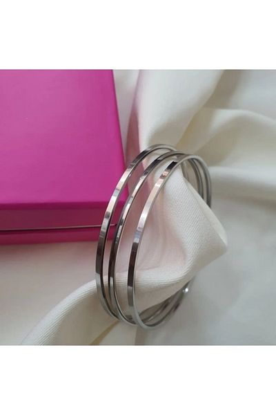 zeynep Z&d Accessory New Season Steel Silver Colored 3-Piece Rail Bracelet Set