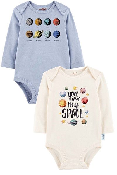 MAHFEL 2-Piece 100% Cotton Organic Printed Snap Fastener Baby Bodysuit