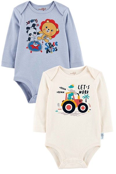 MAHFEL 2-Piece 100% Cotton Organic Printed Snap Fastener Baby Bodysuit