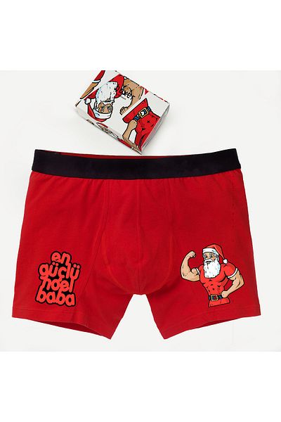 modacix Men's Red New Year's Boxer with the Strongest Santa Claus Design Box