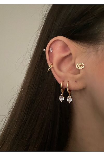 Okkostore Women's Stoned Heart 2-Piece Earrings