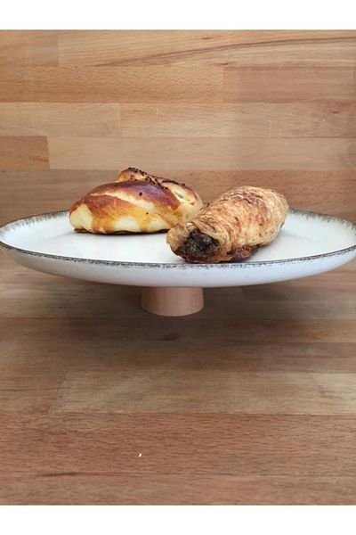 İkram Dünyası Wooden Leg Pearl Colored 27 cm Serving Plate 6 cm Height