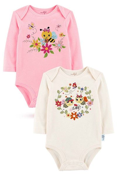 MAHFEL 2-Piece 100% Cotton Organic Printed Snap Fastener Baby Bodysuit