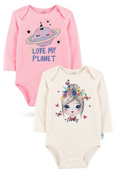 MAHFEL 2-Piece 100% Cotton Organic Printed Snap Fastener Baby Bodysuit
