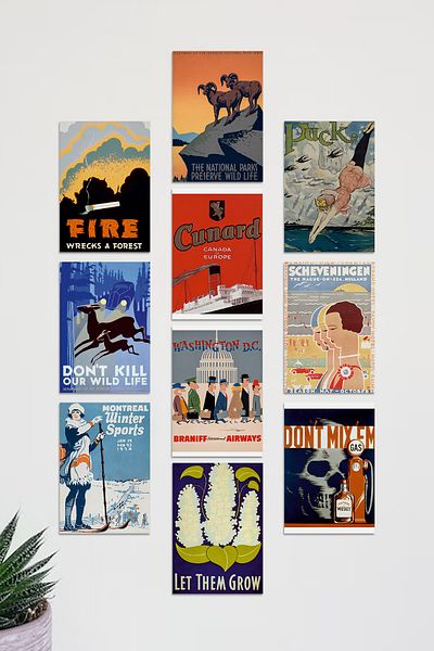 Özer Store 10 Piece Mini Poster Set Vintage Wall Decoration Card