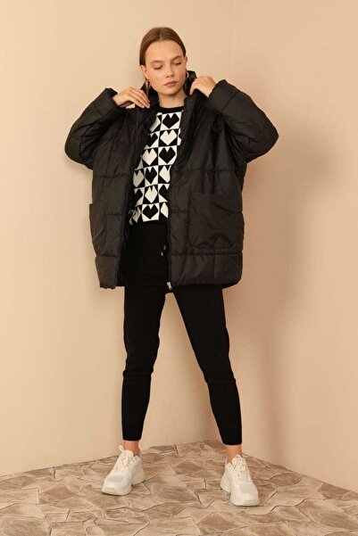 Lucax معطف نسائي بسحاب كبير الحجم - معطف نسائي بغطاء للرأس