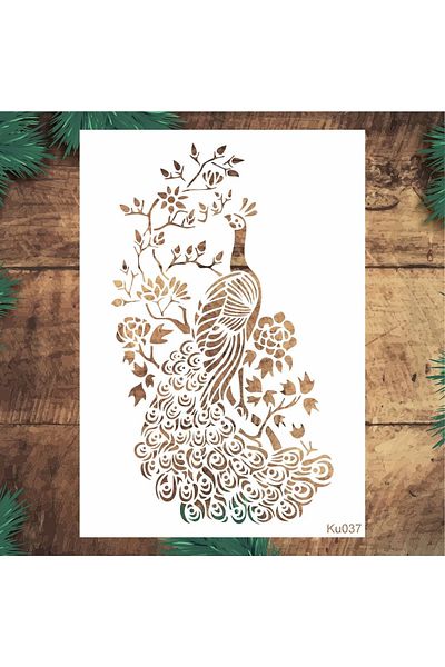 STENCİLTASARIM Stencil Design Ku037 Peacock - Decorative Wall, Item, Tile, Fabric Painting Templates