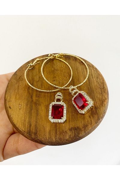 Miss Evita Ruby Detail Hoop Earrings