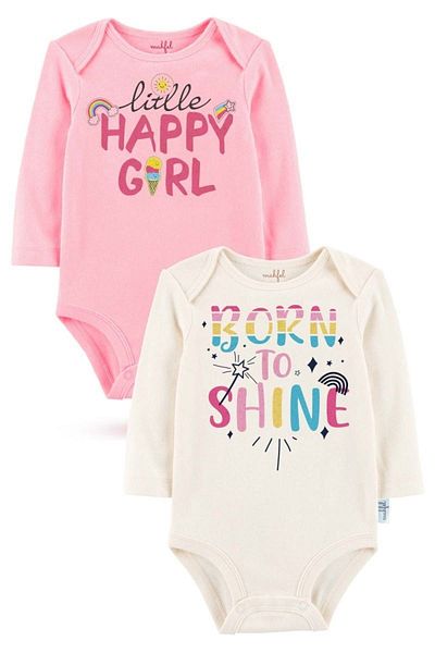 MAHFEL 2-Piece 100% Cotton Organic Printed Snap Fastener Baby Bodysuit