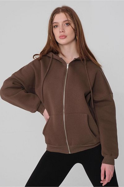 PLA STORE Кафяв суичър с качулка с цип