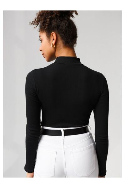 Q BUTIQ Μπλούζα Φούτερ Λικράν με Ριμπ Λεπτομέρειες και Λαιμόκοψη Τύπου Ζιβάγκο